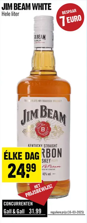 Aanbieding: Jim Beam White Kentucky Straight Bourbon Whiskey 100 cl