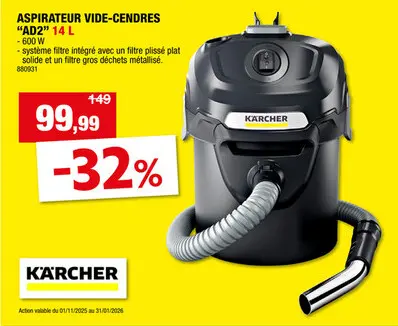 Offre: Kà¤rcher AD2 aspirateur vide-cendres 600W 14l