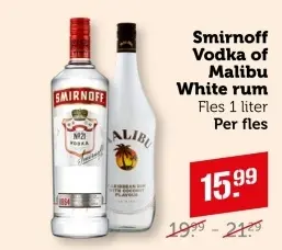 Aanbieding: Smirnoff Vodka of Malibu White rum