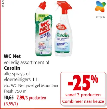 Promotie: WC Net volledig assortiment of Carolin alle sprays en vloerreiniging