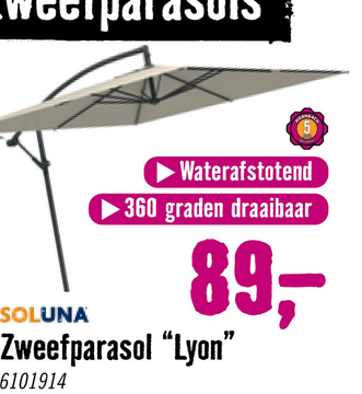 Aanbieding: SOLUNA Zweefparasol Lyon donkergrijs met kruisvoetstandaard Ø 300 cm, hoogte 257 cm
