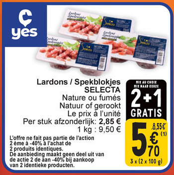 Offre: Lardons / Spekblokjes SELECTA Nature ou fumés