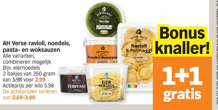 Promotie: Verse ravioli, noedels, pasta- en woksauzen