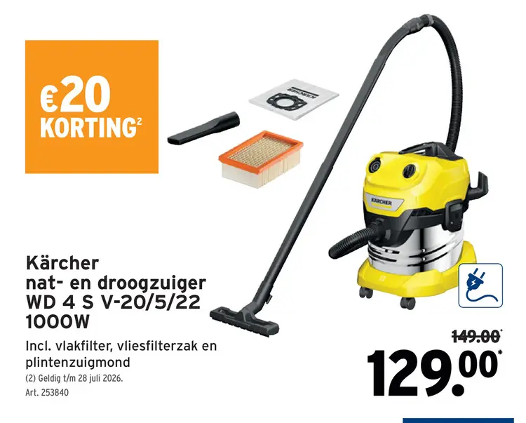 Promotie: nat- en droogzuiger WD 4 S V-20/5/22 1000W