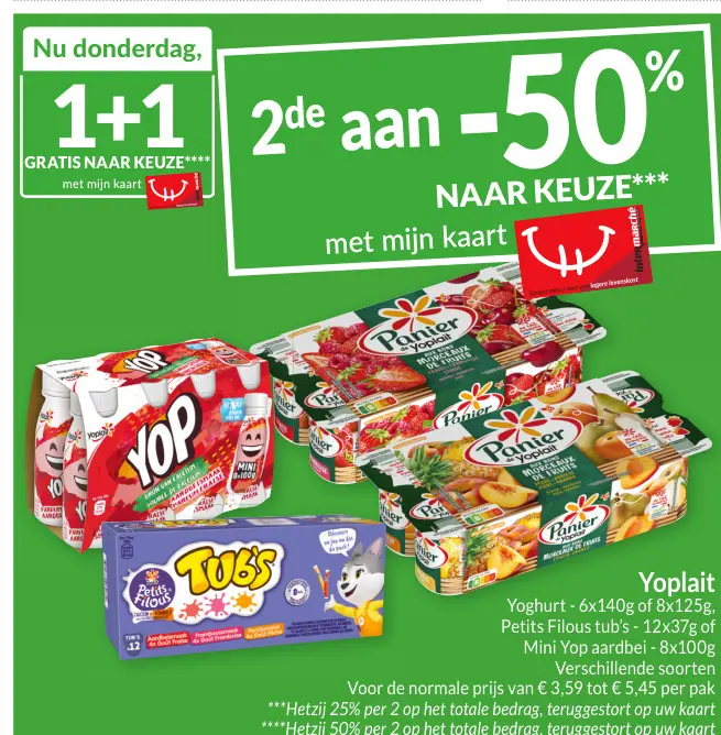 Promotie: Yoghurt, Petits Filous tub's, Mini Yop aardbei