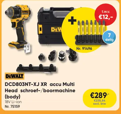 Promotie: DCD803NT-XJ XR accu Multi Head schroef-/boormachine