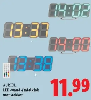 Aanbieding: AURIOL LED-wand-/tafelklok met wekker