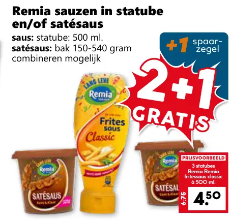 Aanbieding: Remia sauzen in statube en/of satésaus