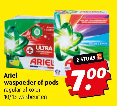 Aanbieding: Ariel waspoeder of pods