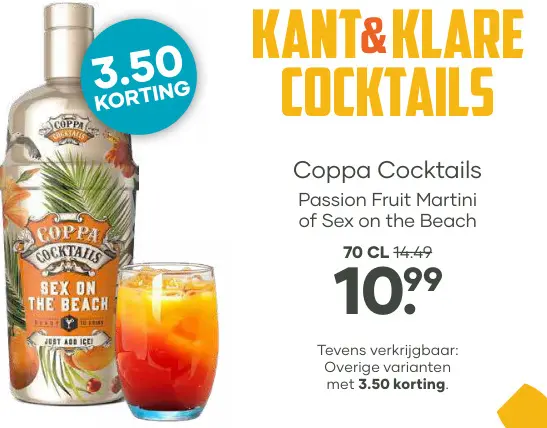 Aanbieding: Coppa Cocktails Passion Fruit Martini of Sex on the Beach