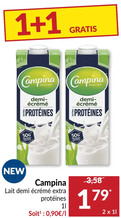 Offre: Lait demi écrémé extra protéines