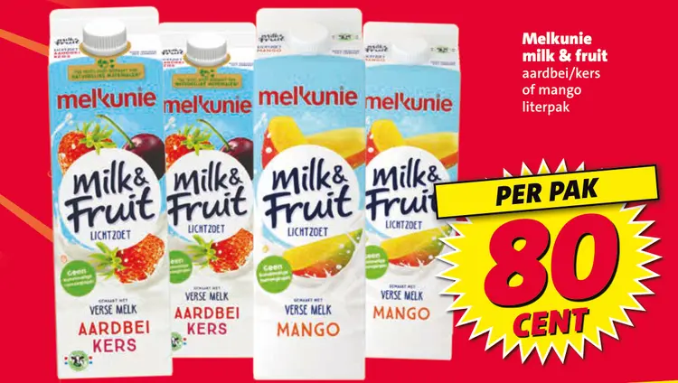 Aanbieding: Melkunie milk & fruit aardbei/kers of mango 
