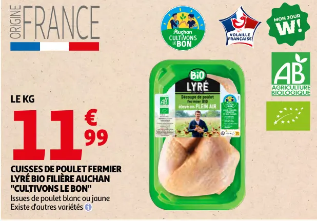 Promotie: Cuisses de poulet fermier LYRÉ bio filière Auchan