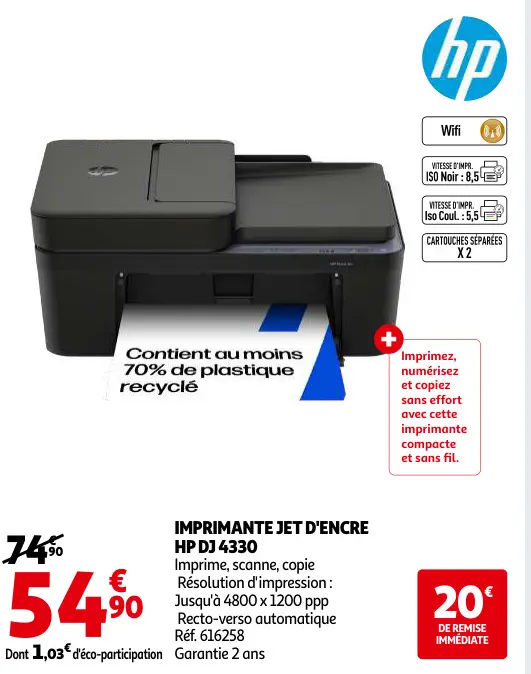 Offre: Imprimante jet d'encre HP dj 4330