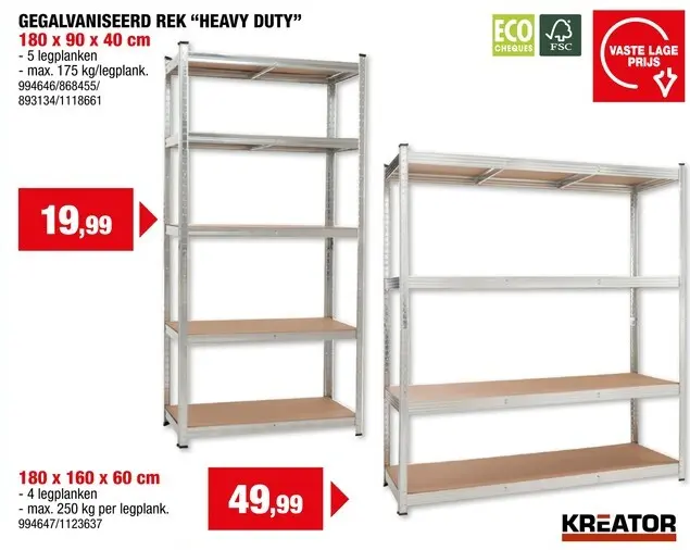 Promotie: Kreator KRT674005 opbergrek 180x160x60 cm metaal/hout