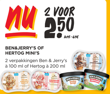 Aanbieding: 2 verpakkingen Ben & Jerry's of Hertog Mini's
