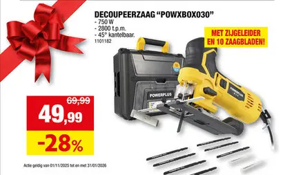 Promotie: Powerplus POWXBOX030 decoupeerzaag 750W + 10 zaagbladen