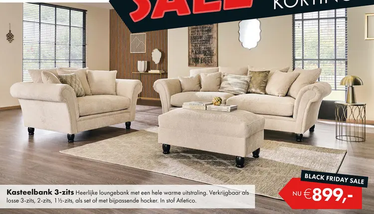 Aanbieding: Kasteelbank 3-zits naturel