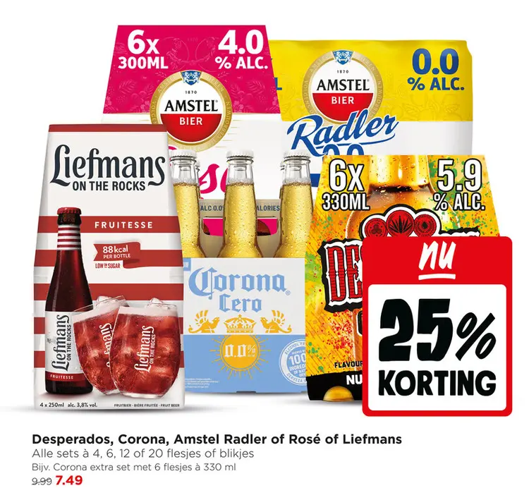 Aanbieding: Desperados, Corona, Amstel Radler of Rosé of Liefmans