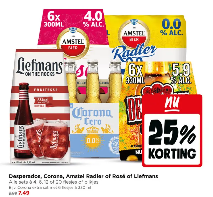 Aanbieding: Desperados, Corona, Amstel Radler of Rosé of Liefmans