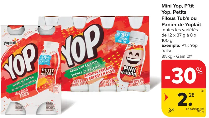 Offre: Mini Yop, P'tit Yop, Petits Filous Tub's ou Panier de Yoplait