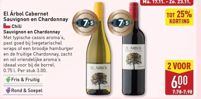 Aanbieding: El Árbol Cabernet Sauvignon en Chardonnay