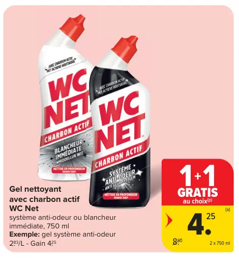 Offre: Gel nettoyant avec charbon actif WC Net