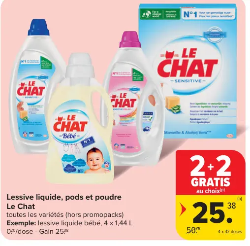 Offre: Lessive liquide, pods et poudre