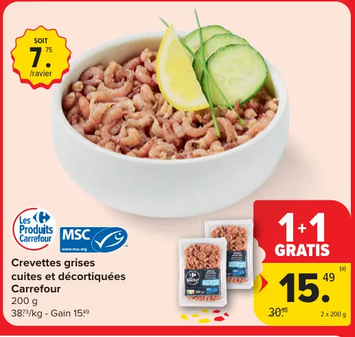 Offre: Crevettes grises cuites et décortiquées