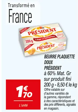 Offre: Beurre plaquette doux