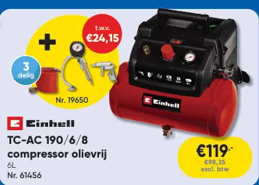 Promotie: TC-AC 190/6/8 compressor olievrij