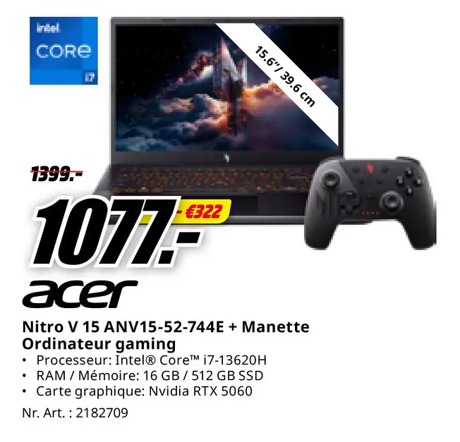 Offre: Nitro V 15 ANV15-52-744E + Manette Ordinateur