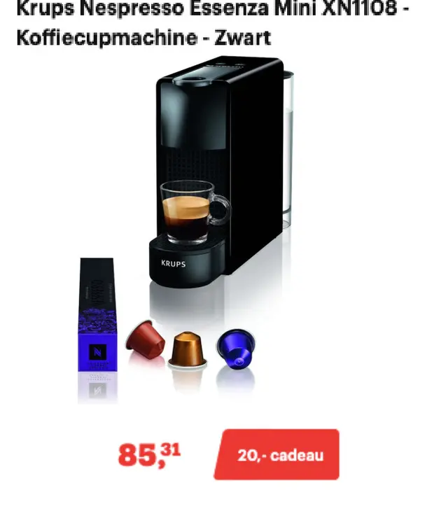 Promotie: Krups Nespresso Essenza Mini XN1108 - Koffiecupmachine
