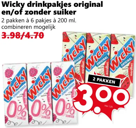 Aanbieding: Drinkpakjes original en/of zonder suiker