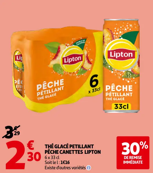 Promotie: Thé glacé petillant pêche canettes