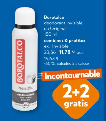 Offre: Borotalco déodorant Invisible ou Original