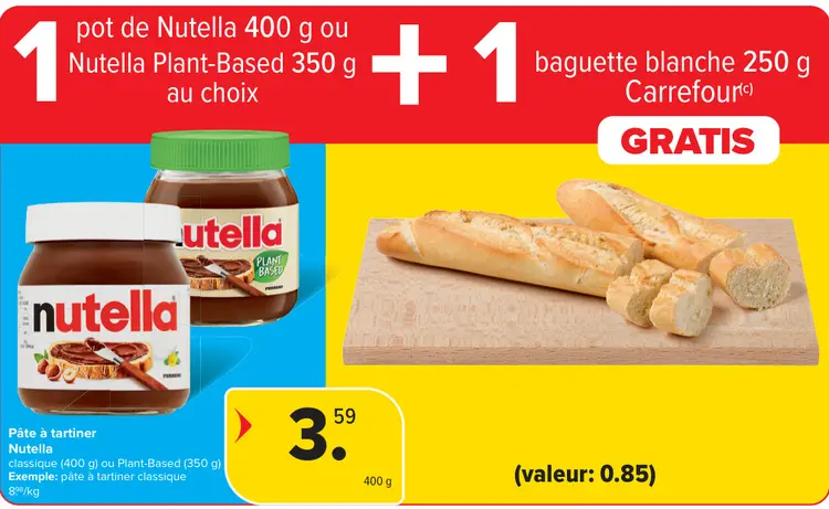 Offre: Pâte à tartiner Nutella classique ou Plant-Based et baguette blanche