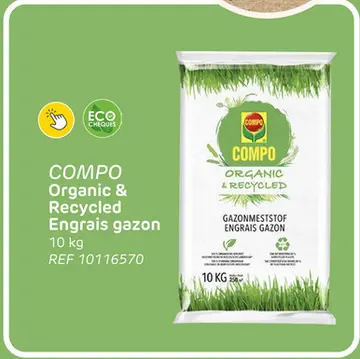 Offre: Engrais gazon compo organic&recycled 10kg 250m²