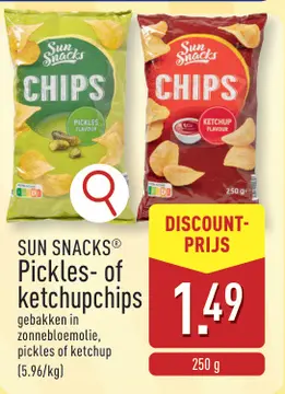 Aanbieding: SUN SNACKS® Pickles- of ketchupchips