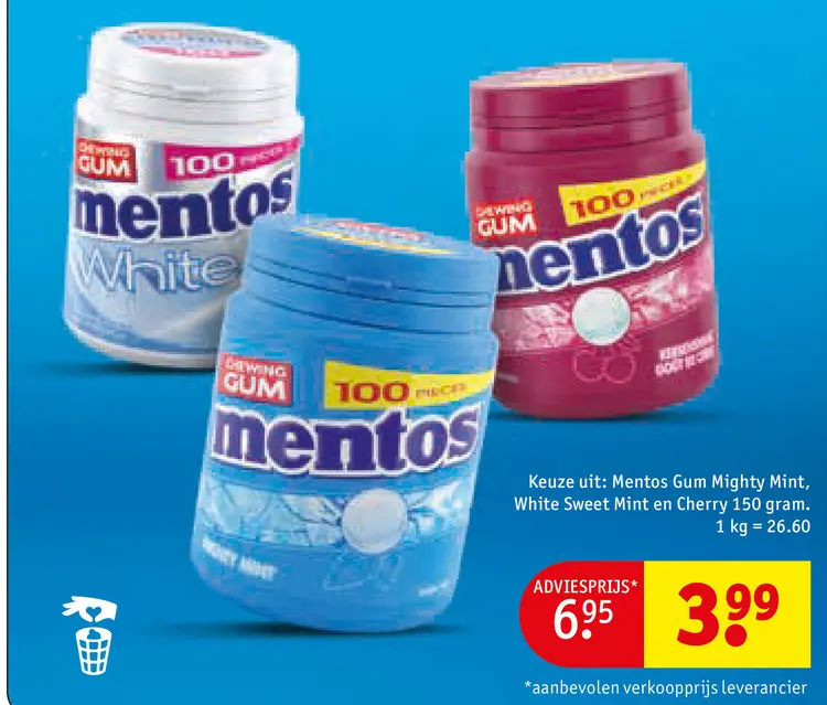 Promotie: Mentos Gum Mighty Mint, White Sweet Mint en Cherry