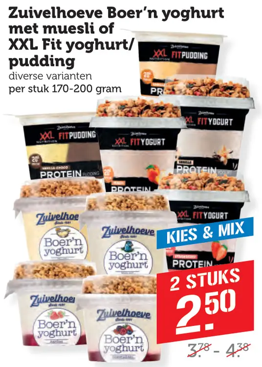 Aanbieding: Boer 'n yoghurt met muesli of XXL Fit yoghurt / pudding
