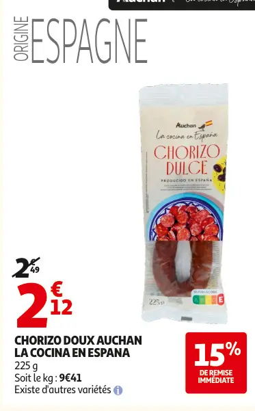 Offre: Chorizo doux Auchan la cocina en espana