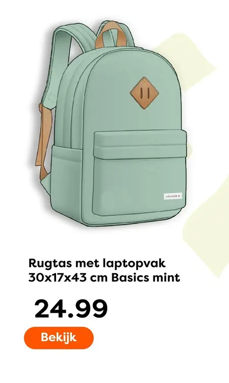Aanbieding: Rugtas met laptopvak basics mint