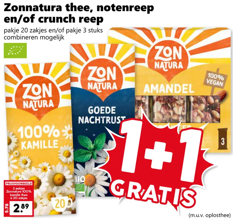 Aanbieding: Zonnatura thee, notenreep en/of crunch reep
