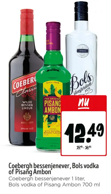 Aanbieding: Coebergh bessenjenever, Bols vodka of Pisang Ambon
