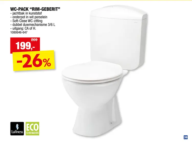 Promotie: Lafiness Rim-Geberit WC-pack H