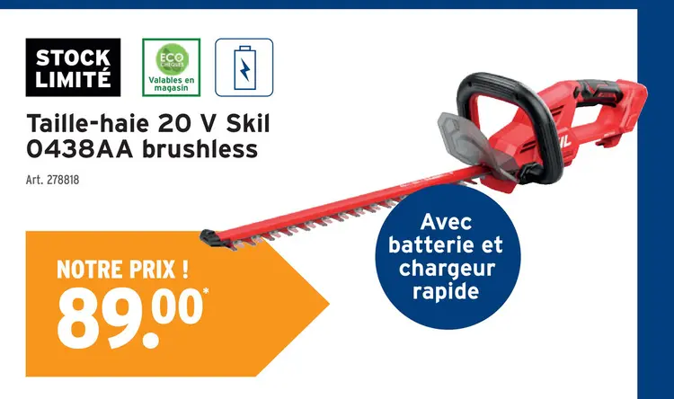 Offre: Taille-haie 20 V Skil 0438AA brushless