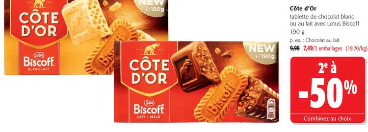 Offre: Tablette de chocolat blanc ou au lait avec Lotus Biscoff
