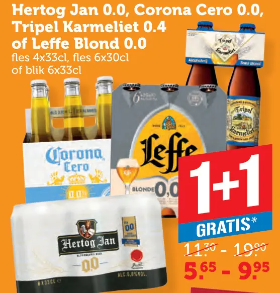 Aanbieding: Hertog Jan 0.0, Corona Cero 0.0, Tripel Karme