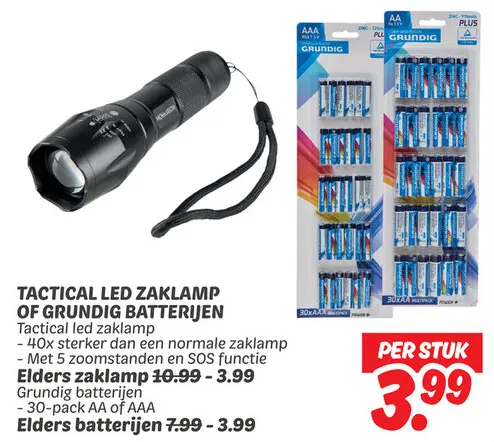 Aanbieding: Tactical led zaklamp of batterijen